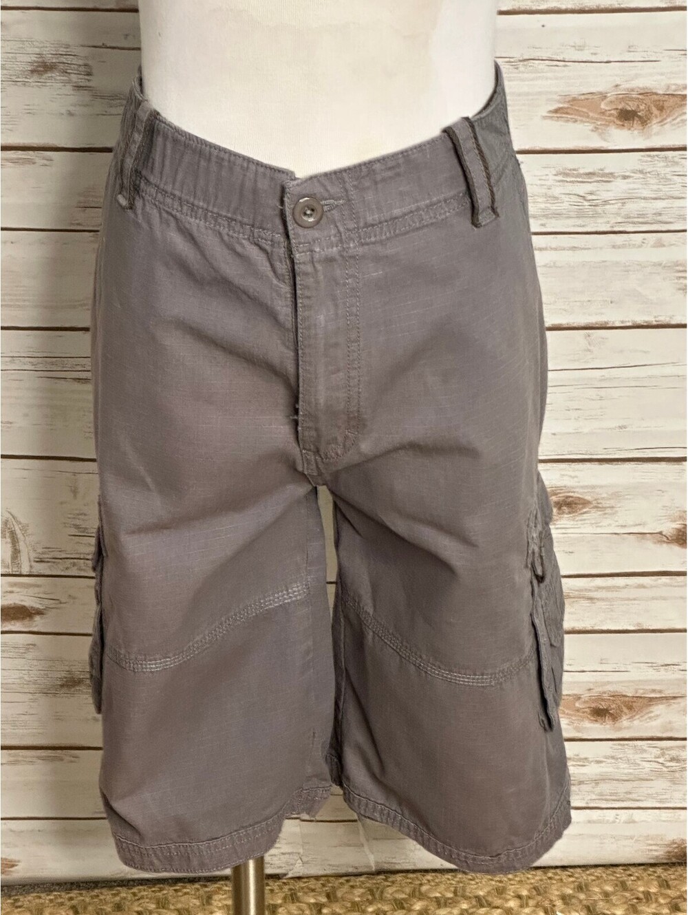Stanley grey 100% cotton ripstop utility cargo shorts Size 36 workwear gorpcore